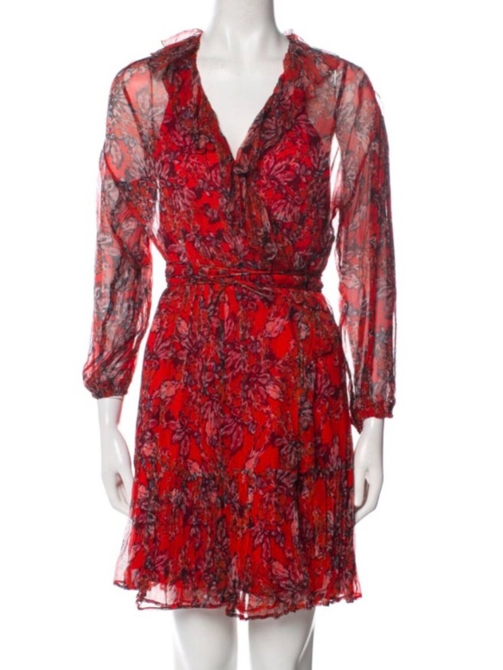 IRO Floral Wrap V Neck Long Sleeve Dress